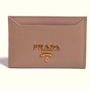 Prada beige 3 slot cardholder gold hardware